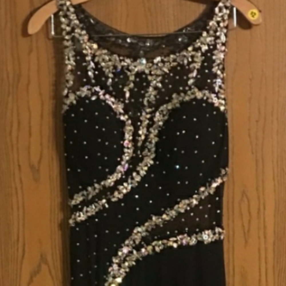 Tiffany Designs Black and Silver Embellished Gown